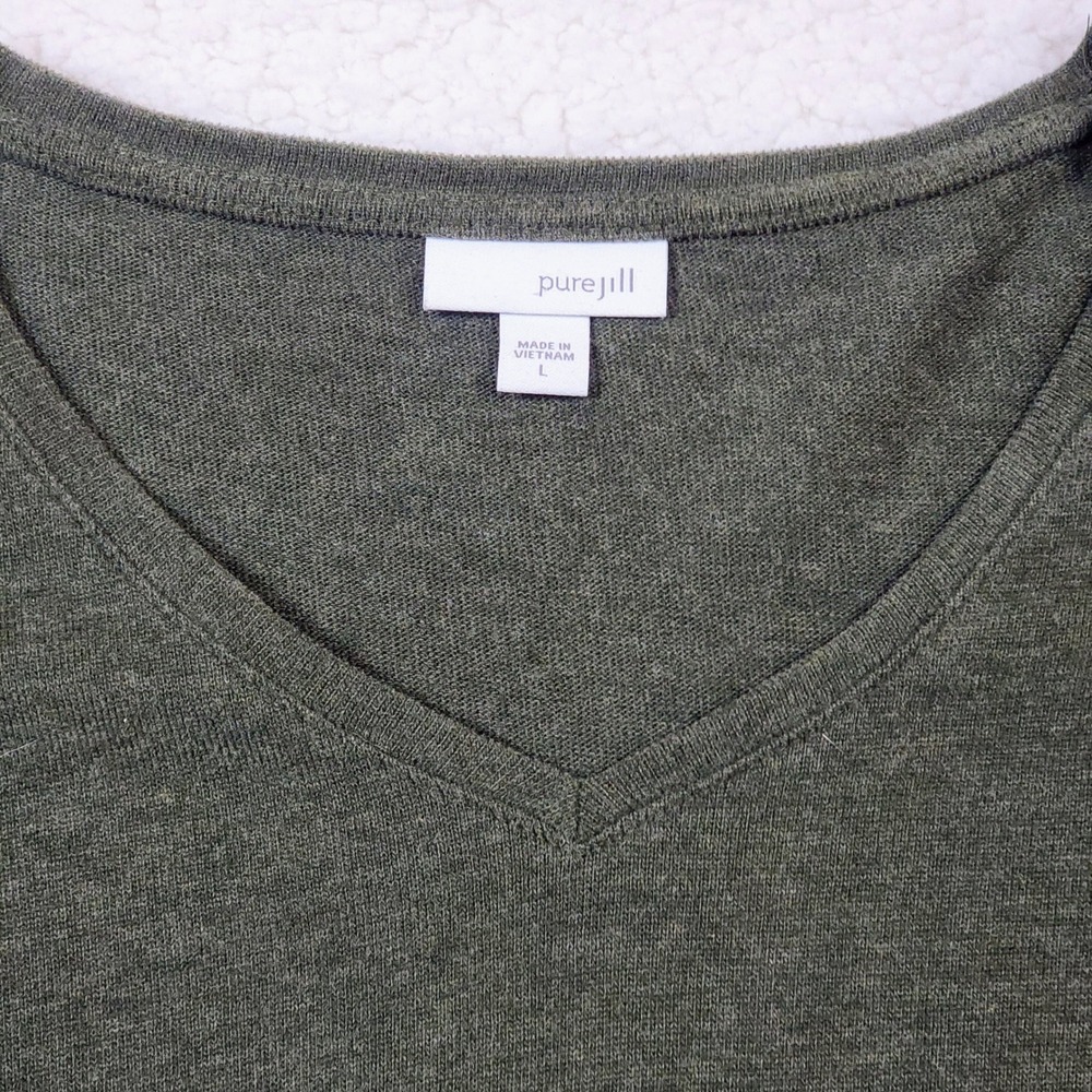 Pure Jill Tunic Dress Womens Large Green Cotton V-Neck Long Sleeve Pockets - Picture 3 of 7
